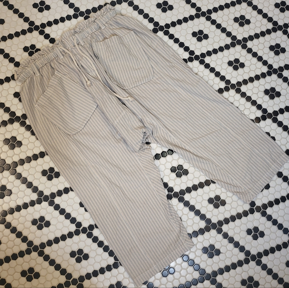 Free People Runyon Oversized Stripe Trousers Grey Blue Small - Picture 6 of 11